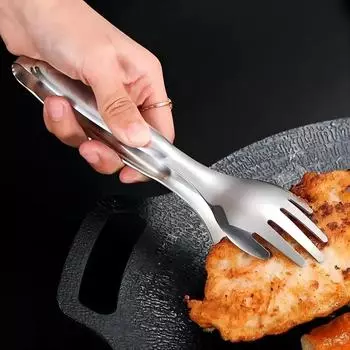 Non-Slip Stainless Steel Food Tongs Food Tongs Meat Salads Kitchen Non-Slip Cooking Clamp Portable Multifunctional Food Tongs серебряный
