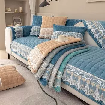 Нескользящая утолщенная плюшевая диванная подушка с кружевным ковриком, современное полотенце для дивана, домашний диван, зимний фланелевый плюшевый чехол для дивана для гостиной 70x70cm 1pcs