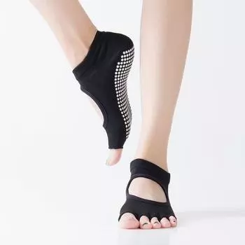 Non-Slip Yoga Socks Professional Women s Cowhide Silicone All Year Round Dance Toe Socks Fitness Pilates Peep Toe Socks Cotton Black