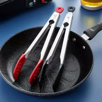 Non-Stick Silicone Steak Tongs Stainless Steel Cake Bread Tong Salad Serving Food Tongs Non-Slip Grilling Cooking Clamp Bbq Tool красный