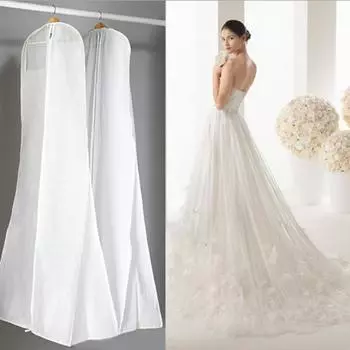 Non woven dress storage bag with enlarged tail fish tail wedding dress dust cover household clothing storage cover белый