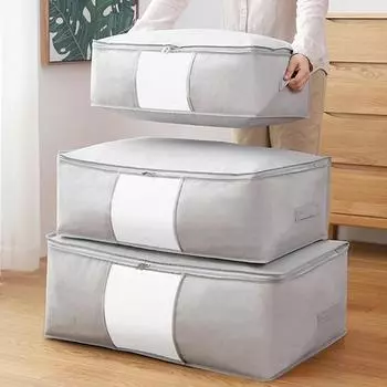 Non-Woven Quilt Clothing Folding Storage Bag Zipper Clothes Organizer Dust Wardrobe Closet Containers Blanket Large Storage Box as picture show