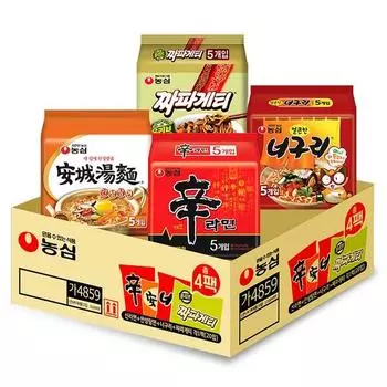 Nongshim Шин Рамён 120г x 5шт + Ансонтанмён 125г x 5шт + Острый Ногури 120г x 5шт + Чапагетти 140г x 5шт