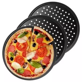 Противень для пиццы с антипригарным покрытием и отверстиями Противень для выпечки пиццы из углеродистой стали для духовки Прочный нержавеющий противень для пиццы для домашней кухни Ресторан Термостойкая сковорода 24cm