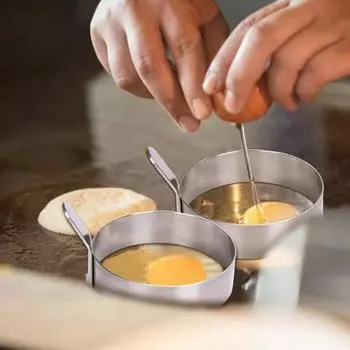 Nonstick With Handle Round Stainless Steel Egg Ring Pancake Shaper Egg Frying Mold Omelette Mould S 2PCS