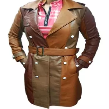 Noora Многоцветный кожаный тренч для женщин | Куртка из натуральной кожи Длинная кожаная куртка | Двубортный кожаный плащ XS