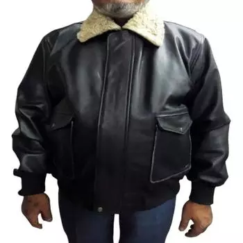 Noora Мужская черная кожаная куртка-бомбер из овчины | байкерская куртка из натуральной кожи пилот бомбер с меховым воротником повседневная черная | подарок для него XS чёрный