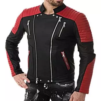 NOORA Мужская НАСТОЯЩАЯ овечья кожа, черная, красная байкерская кожа, стильная куртка с двойной молнией Stylesh, куртка для свидания в кино, куртка Cafe Riders, подарок для него XS чёрный