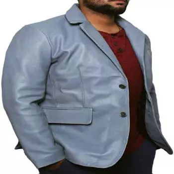 Noora New Men s 100% Кожа ягненка Голубой деловой блейзер с двумя пуговицами Дизайнерская офисная одежда Блейзер XS синий