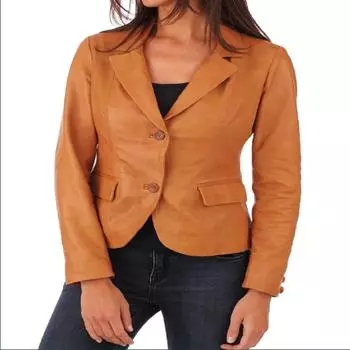 Noora Women s Mango Tan Кожаный блейзер из овечьей кожи, повседневный деловой блейзер, приталенный блейзер для офиса