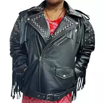 Noora женская черная кожаная куртка с бахромой | Мотоциклетная байкерская куртка | Жакет в стиле вестерн «ковбой» с бахромой | Клубная куртка с кисточками XS чёрный