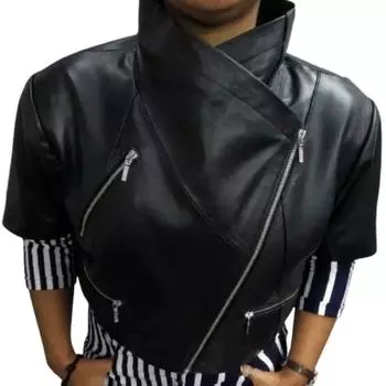 Noora женская кожа ягненка черного цвета | Укороченная мотоциклетная куртка Slim Fit с красивыми рукавами XS чёрный