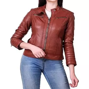 Noora Женская кожаная куртка королевского кирпично-коричневого цвета из натуральной овечьей кожи с молнией и карманом | Плечевой ремень | Пристегивающиеся рукава |