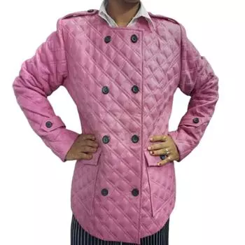 Noora женский розовый стеганый плащ из натуральной овечьей кожи розового цвета | Двубортное короткое пальто | Пальто облегающего кроя XS розовый