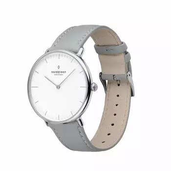 Nordgreen Native Scandinavian Design Watch для женщин Серебряные наручные часы в скандинавском стиле с белым циферблатом и серым кожаным ремешком