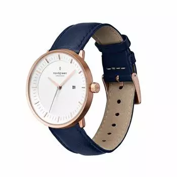 Nordgreen Philosopher Nordic Design Watch Rose Gold Nordic Design Watch 40mm Navy Leather Strap Men s
