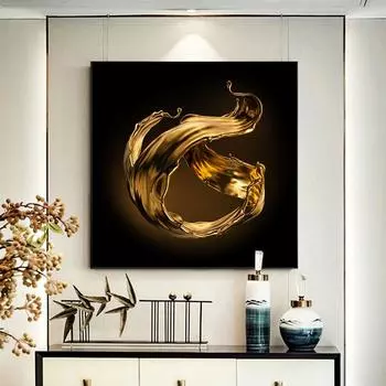 Nordic Abstarct Luxury Gold Artworks Живопись на холсте Краска Golden Splash Плакаты и принты для декора гостиной Cuadros 20x20cm No Framed