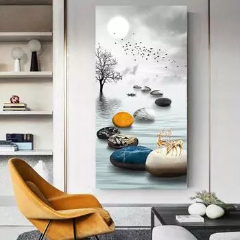 Nordic Abstract Leaf Golden Deer Posters Prints Canvas Painting Wall Art for Living Room Home Decor 20x40cm