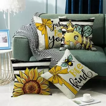 Nordic bow sunflower print waist pillow letter square sofa bedside pillow case does not include pillow core 45*45cm