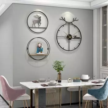 Часы в скандинавском стиле для гостиной, простые, ресторанные, легкие, роскошные, декоративные, настенные, для дома, креативные, с головой оленя, настенные часы