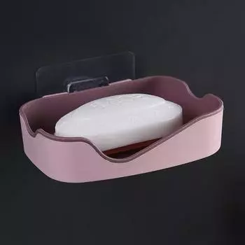 Nordic Contrasting Color Double-Layer Traceless Soap Box Multifunctional Bathroom Portable Punch-Free Storage Box розовый