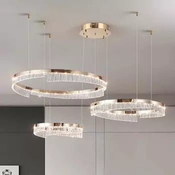 Nordic Design Luxury Living Room Chandeliers Спальня Столовая Подвесной Светильник Глянцевая Лампа Украшение Комнаты Кольцевое Освещение Приспособление Brightness Dimmable