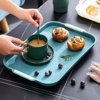 Nordic Double Layer Food Storage Tray Rectangular Draining Pan Food Grade PP Kitchen Tableware Drain Tray Tea Tray синий