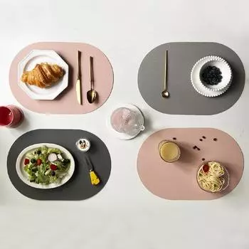 Nordic Elliptical Двусторонняя подставка под столовую посуду Подставка под столовые приборы из искусственной кожи Коврик для обеденного стола Теплоизоляционные подставки под тарелки Подставка под тарелку 43.5x30cm Round 10cm