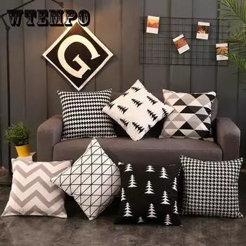 Nordic Fashion Simple Black and White Подушка Короткая плюшевая Подушка для дивана Гостиная Подушка для талии Подушка для офиса Спальня Автомобильная Подушка 45*45cm