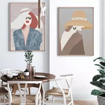 Картина маслом в скандинавском стиле с богиней в шляпе, абстрактное искусство, холст, гостиная, коридор, офис, украшение дома, фреска, без рамки 21*30cm No Frame