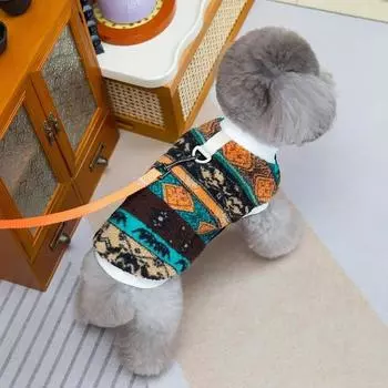 Nordic Fleece Winter Pet Clothes Warm Winter Dog Vest with Leash D-ring Chihuahua Dog Clothes for Small Dogs Cat Puppy Costume S серый