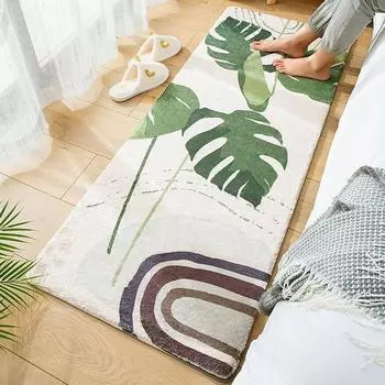 Nordic Fluffy Soft Bedroom Carpet Tropical Plants Kids Room Bedside Rug Non-Slip Floor Mat Living Room Decoration Long Area Rug 40x60cm