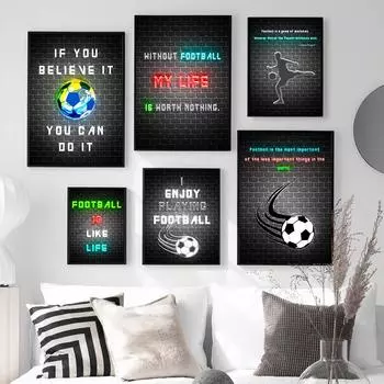 Nordic Football Art Neon Quotes Poster Эстетический Холст Для Стены Искусства Холст Картины Настенная Картина Гостиная Спальня Домашний Декор 21x30cm No Framed