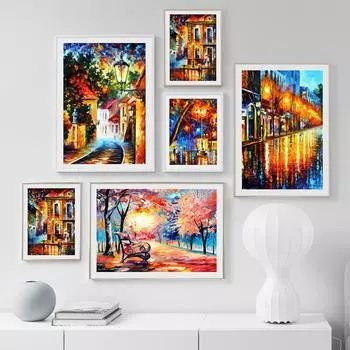Скандинавское граффити искусство пейзаж холст картина городской парк абстрактный постер офис гостиная спальня украшение дома фреска без рамки 21*30cm No Frame