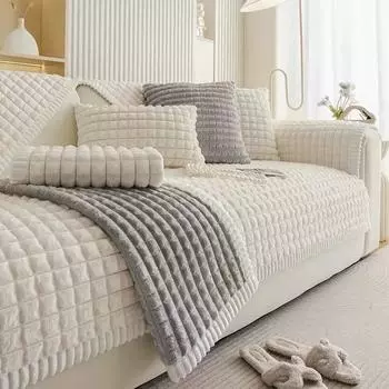 Nordic Grid Sofa Pad Thicken Plush Couch Cover Warm Armrest Towel Anti Slip Sofas Slipcovers Sofa Covers for Living Room Decor 70x70 A