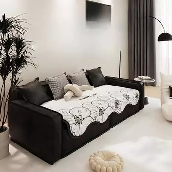 Nordic High-Grade Black and White Imitation Rabbit Fur Sofa Cushion Thickened Non-Slip Solid Wood Sofa Cushion Winter Warm Cushion 90*90cm