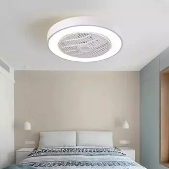 Nordic home ceiling fan with light intelligent remote control invisible blade silent fan decoration lighting ceiling light 50cm Remote with dimmable&110V чёрный