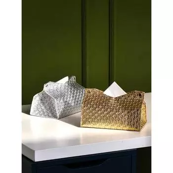 Nordic Home Living Room Decoration Tissue Box Leather Holder Paper Dispenser Paper Towel Holder Luxury Gold