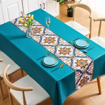 Nordic Household Pvc Tablecloth, High-Grade Waterproof And Oil-Proof Leave-In Tablecloth, Ethnic Style Tablecloth 140*140cm
