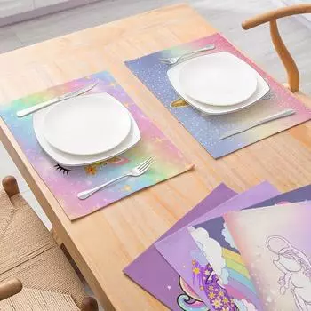 Nordic INS Cartoon Unicorn Linen Tables Mat Non-slip Heat Resistant Placemat For Table Drink Cup Coaster Kitchen Accessories 42x32cm