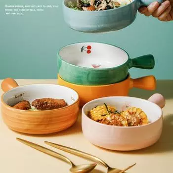 Nordic Ins мультфильм керамическая ручка для салата с ремнем домашняя выпечка креативная милая пузырчатая лапша рис ветер посуда