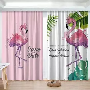 Nordic Ins Simple Flamingo Green Plant Living Room High Blackout Curtain Princess Chdren s Room Эркерное окно 2 шт. Затенение W55 X H120cm X 2&HOOK