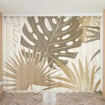 Nordic Ins Современные Простые Шторы Легкие Роскошные Персонализированные Золотые Фольгированные Шторы Для Гостиной Спальни Полувысоты Затемняющие Шторы 2 Шт. W55 X H120cm X 2&HOOK