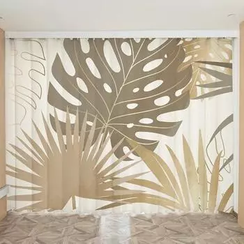 Nordic Ins Современные Простые Шторы Легкие Роскошные Персонализированные Золотые Фольгированные Шторы Для Гостиной Спальни Полувысоты Затемняющие Шторы 2 Шт. W55 X H120cm X 2&HOOK