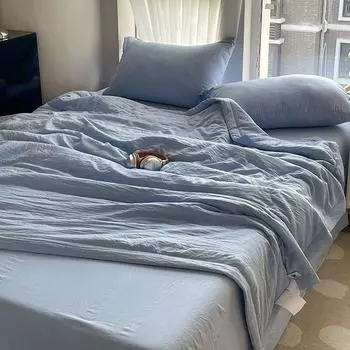 Nordic Instagram Water Washed Summer Quilt with Air Conditioning, Two Person Household Machine Washable Bed Sheet Set of Four, Quilt 150x200cm