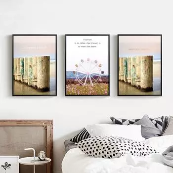 Скандинавский пейзаж, масляная живопись, сад, колесо обозрения, искусство, холст, живопись, гостиная, коридор, офис, домашнее украшение, мурал, без рамы 21*30cm No Frame