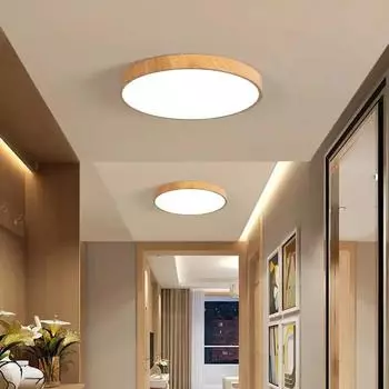 Nordic LED Ceiling Light for Living Room Bedroom Room Study Balcony Corridor Lamp Round Wood Color Indoor Decor Lighting Fixture Warm White