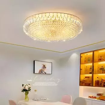 Nordic LED Crystal Circle Ceiling Lamp Гостиная Спальня Внутренний Декор Подвесной Светильник Lampara Luminaire Chandeliers Освещение 3 color dimming