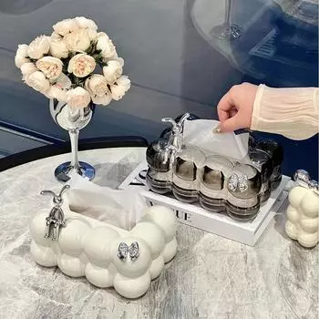 Nordic Light Luxury High-view Tissue Box Home Living Room Coffee Table Storage Box Creative Transparent Tissue Box белый