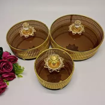 Nordic light luxury iron art круглая полосатая зеркальная тарелка с фруктами и крышкой 6 Inches